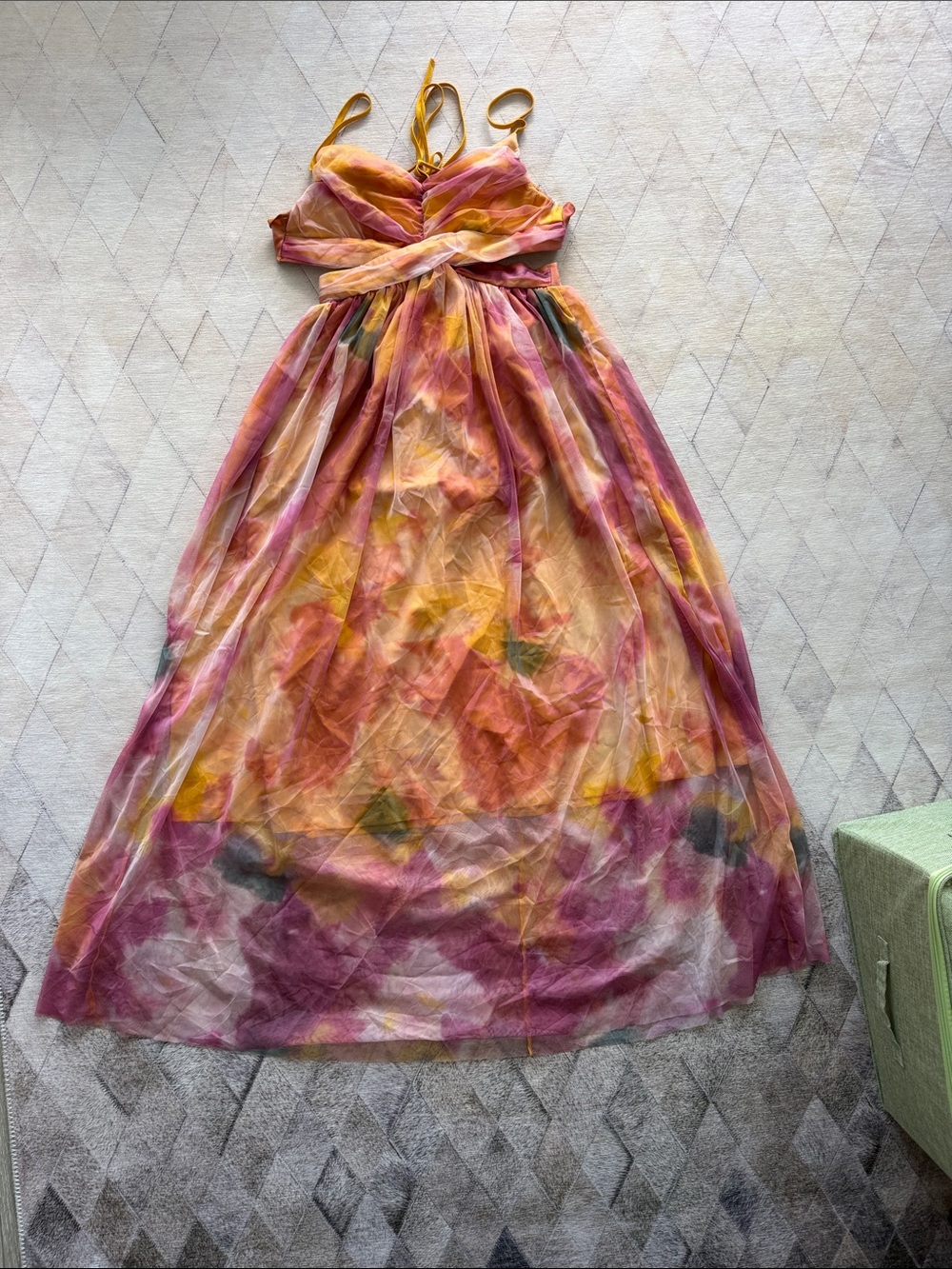 Women's Tie-Dye Spaghetti Strap Maxi Dress - Pink & Yellow